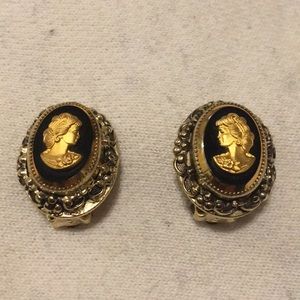 Cameo brooch and clip on earrings set